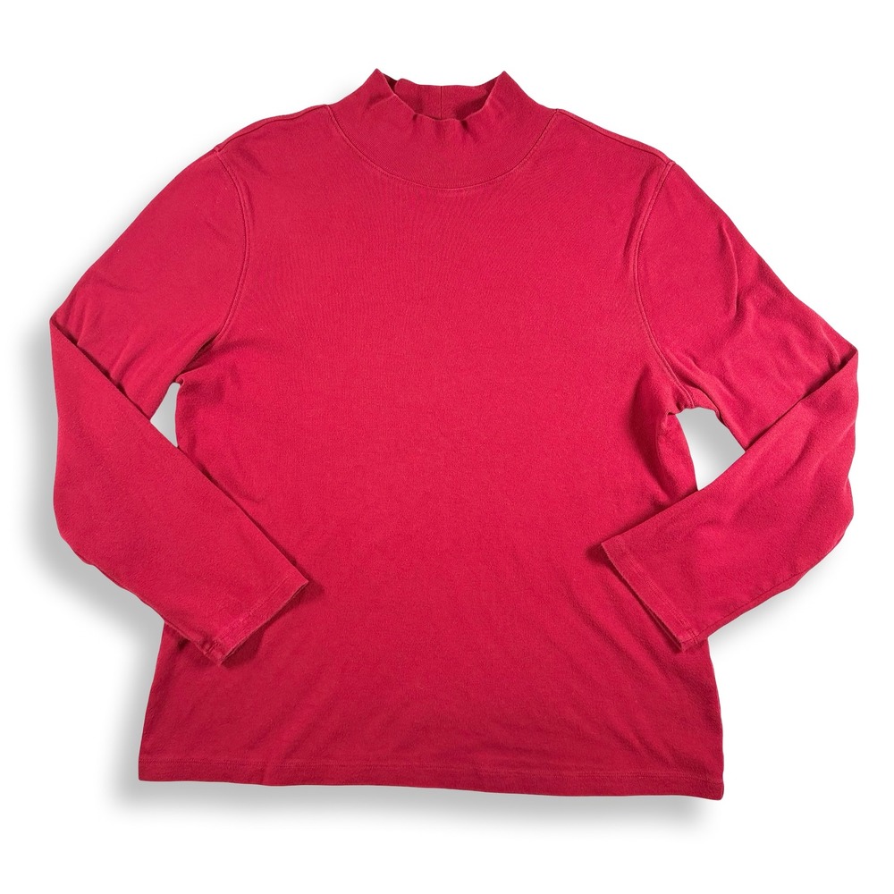 Pendleton Womens Red Mock Neck Long Sleeve Cotton Top TB009-64213 L